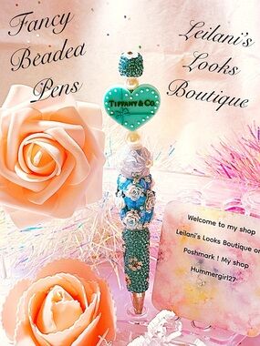 Fancy beaded Pen/gifts/turquoise heart/girly